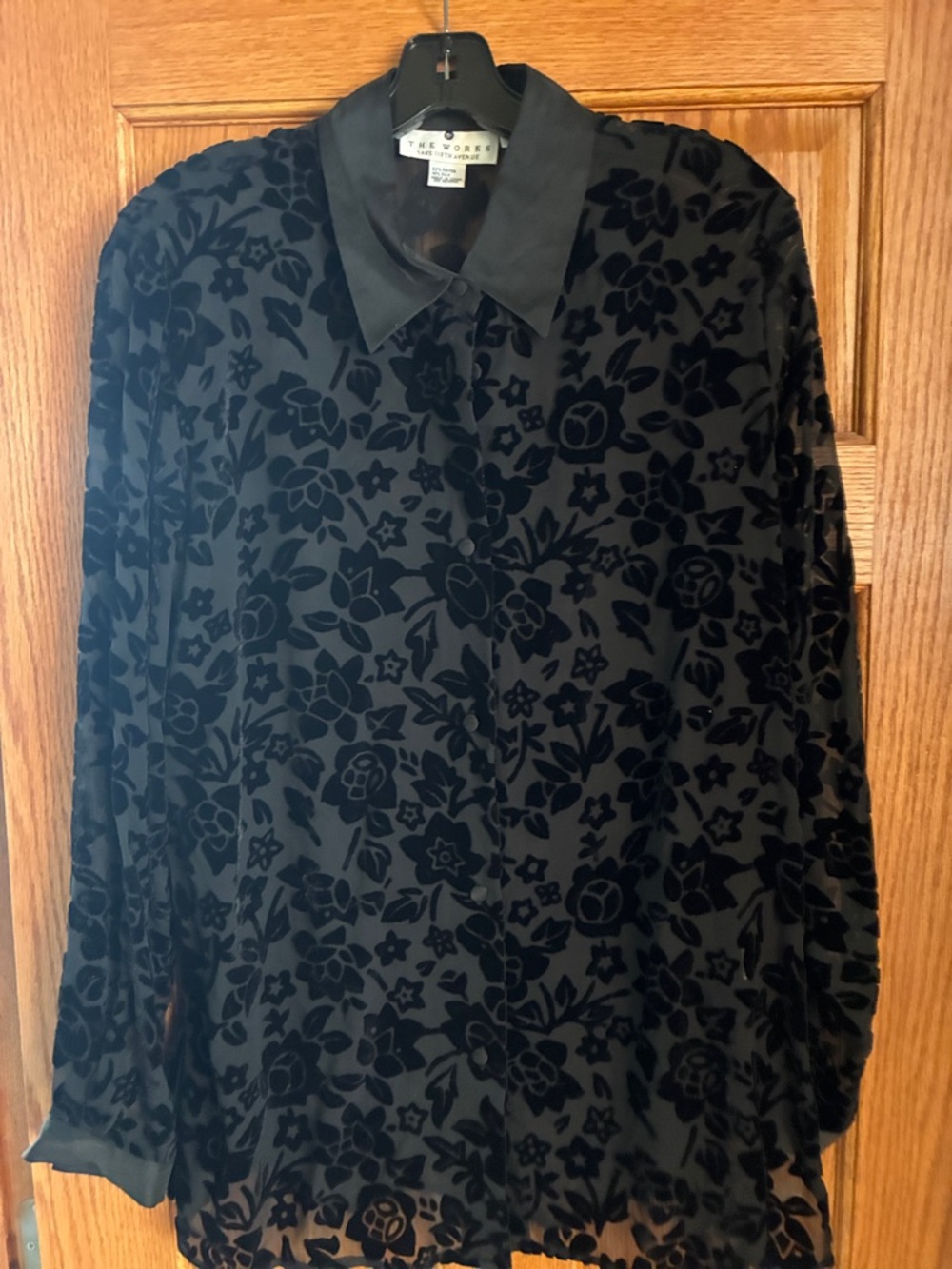 The Works Saks Fifth Avenue Black Velvet Burnout Floral Button-Up Blouse